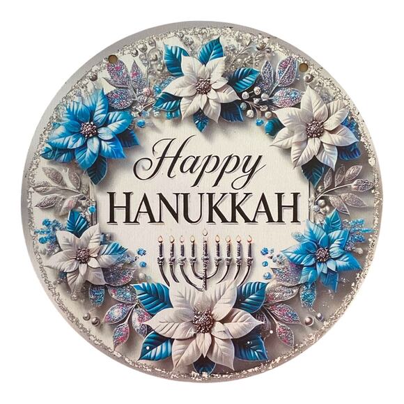 Hanukkah Wreath Kit | Happy Hanukkah Sign + Wired Ribbons | DIY Holiday Decor - Picture 2 of 6